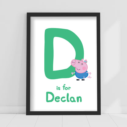 Peppa Pig Print - George Letter and Personalised Name Green Poster Wall Art