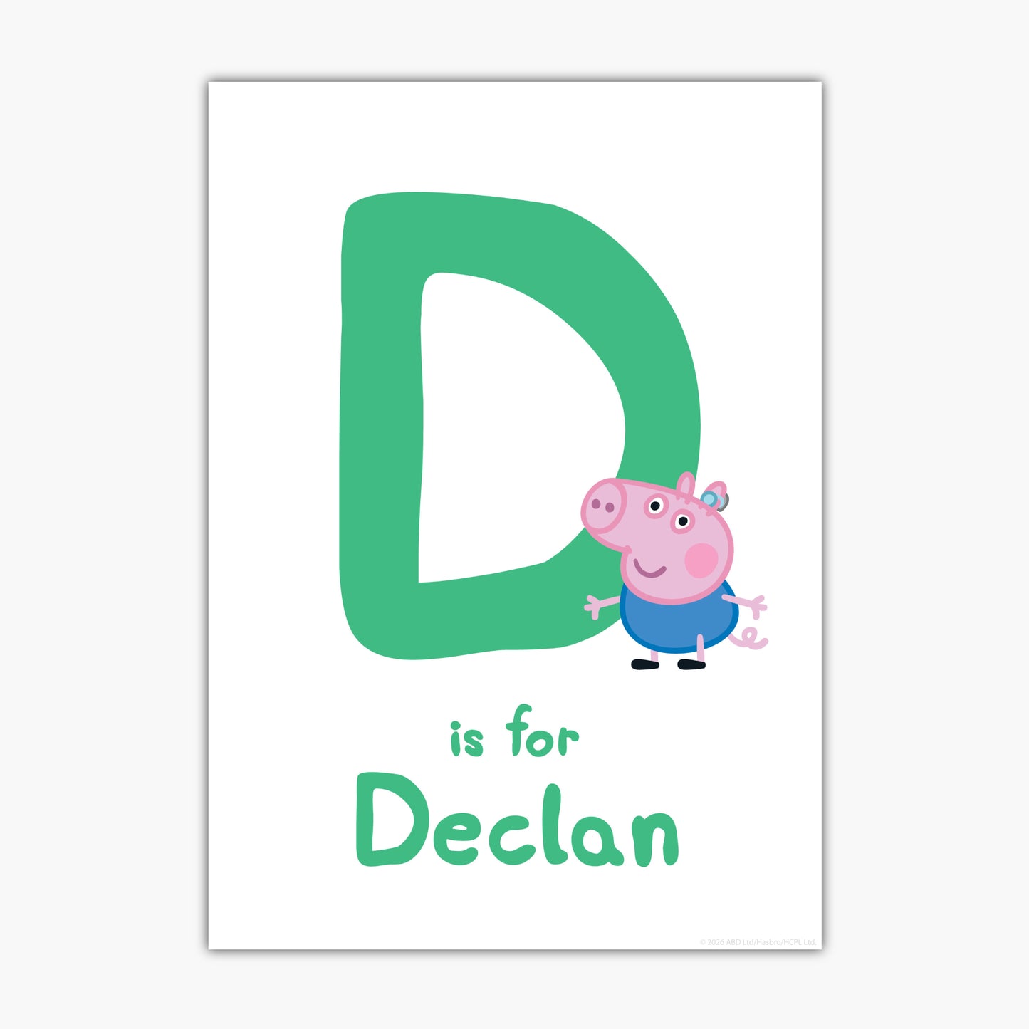 Peppa Pig Print - George Letter and Personalised Name Green Poster Wall Art