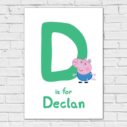 Peppa Pig Print - George Letter and Personalised Name Green Poster Wall Art