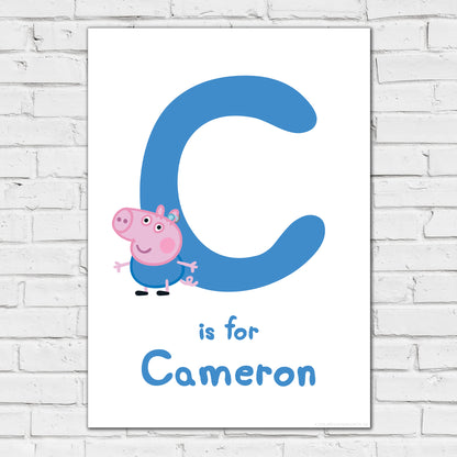 Peppa Pig Print - George Letter and Personalised Name Blue Poster Wall Art