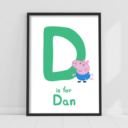 Peppa Pig Print - George Letter and Personalised Name Green Poster Wall Art