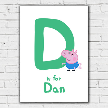 Peppa Pig Print - George Letter and Personalised Name Green Poster Wall Art