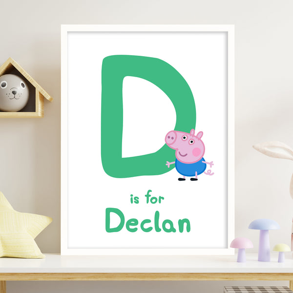 Peppa Pig Print - George Letter and Personalised Name Green Poster Wal ...