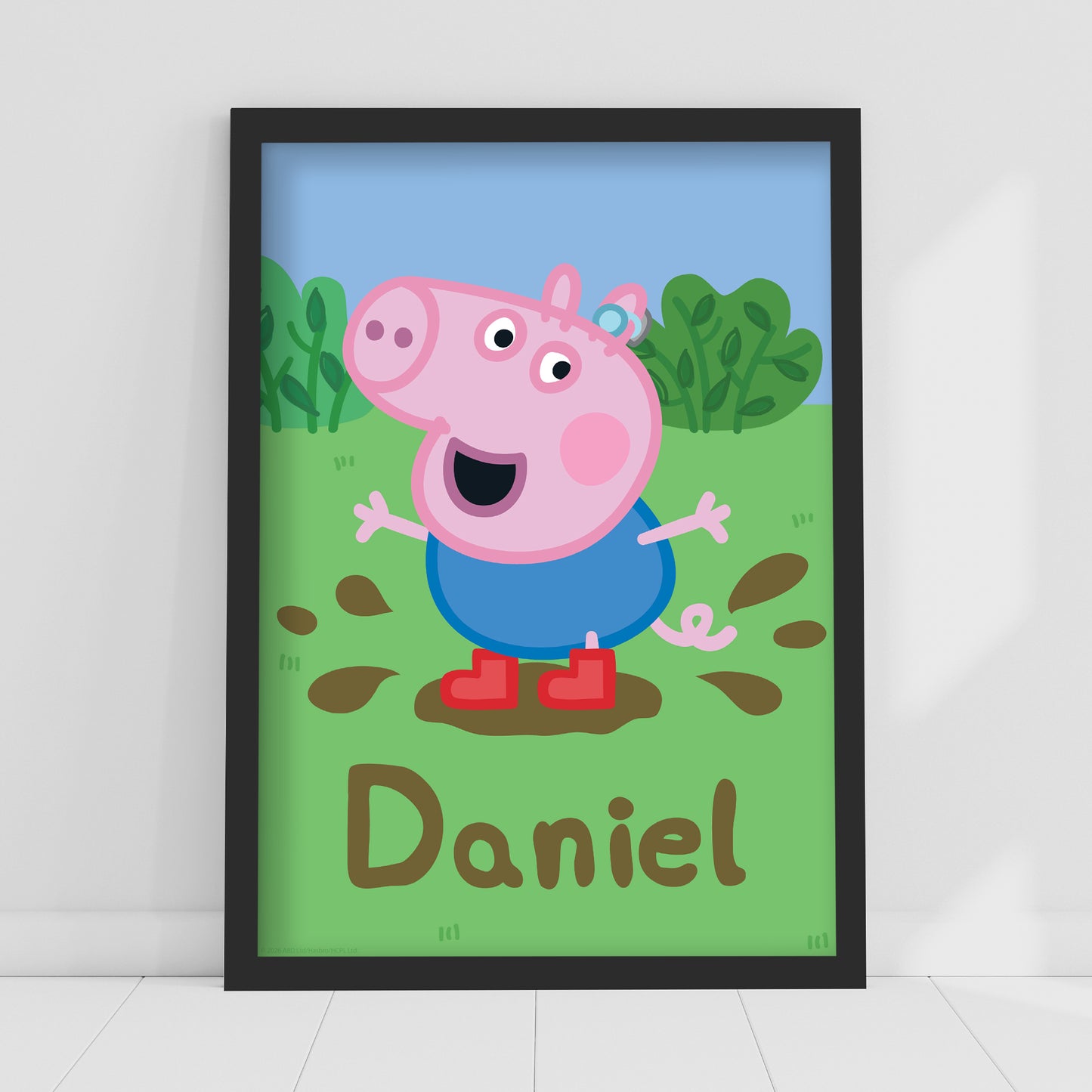 Peppa Pig Print - Peppa Pig George Muddy Puddle Personalised Name Poster Wall Art