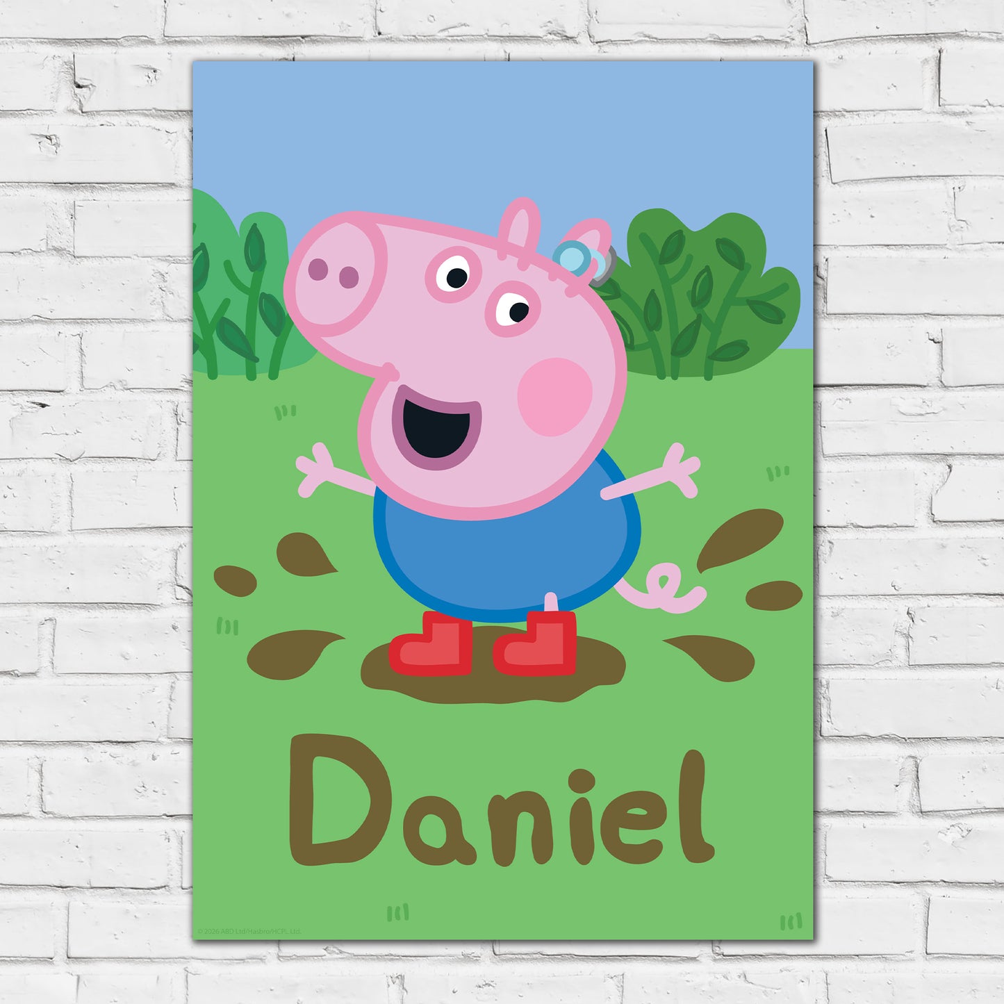 Peppa Pig Print - Peppa Pig George Muddy Puddle Personalised Name Poster Wall Art
