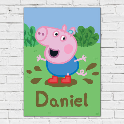 Peppa Pig Print - Peppa Pig George Muddy Puddle Personalised Name Poster Wall Art