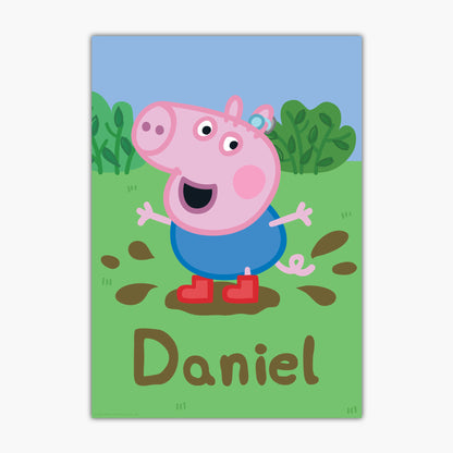 Peppa Pig Print - Peppa Pig George Muddy Puddle Personalised Name Poster Wall Art