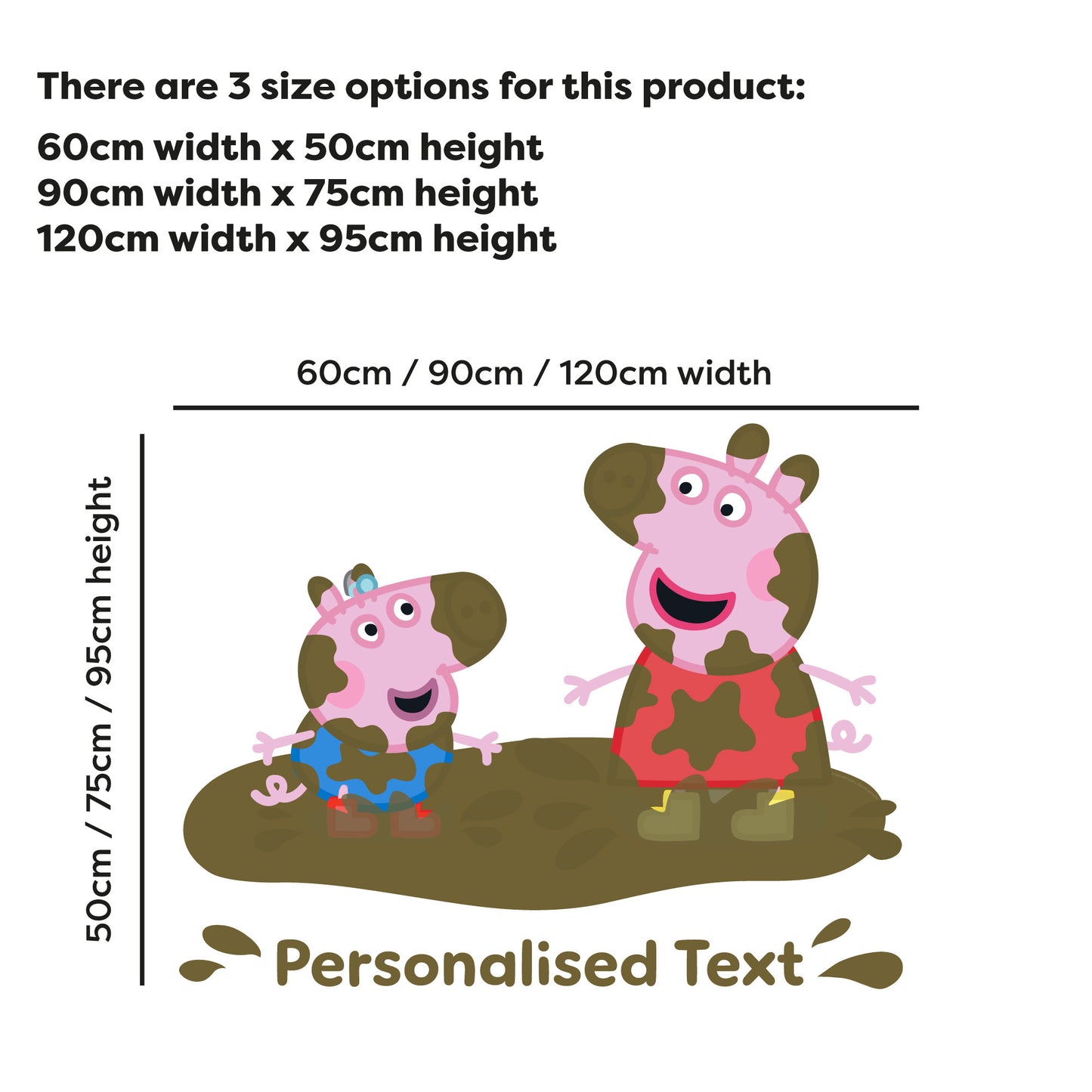 Peppa Pig Wall Sticker - Peppa and George Muddy Puddle Personalised Name