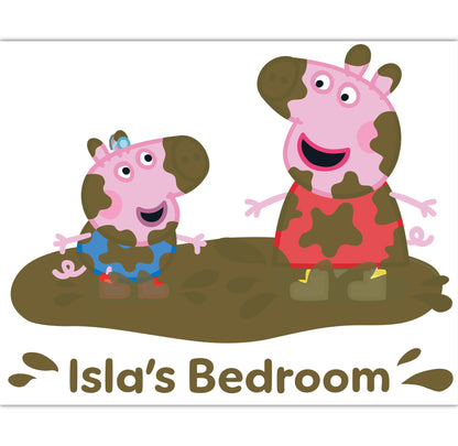 Peppa Pig Wall Sticker - Peppa and George Muddy Puddle Personalised Name