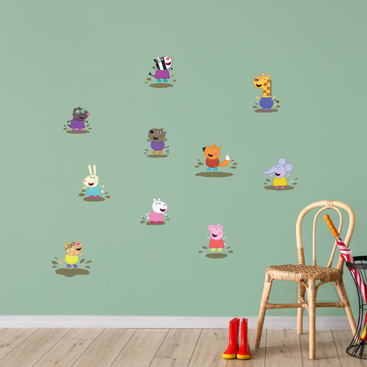 Peppa Pig Wall Sticker - Peppa Pig and Friends Jumping in Muddy Puddles Set Wall Decal Kids Art