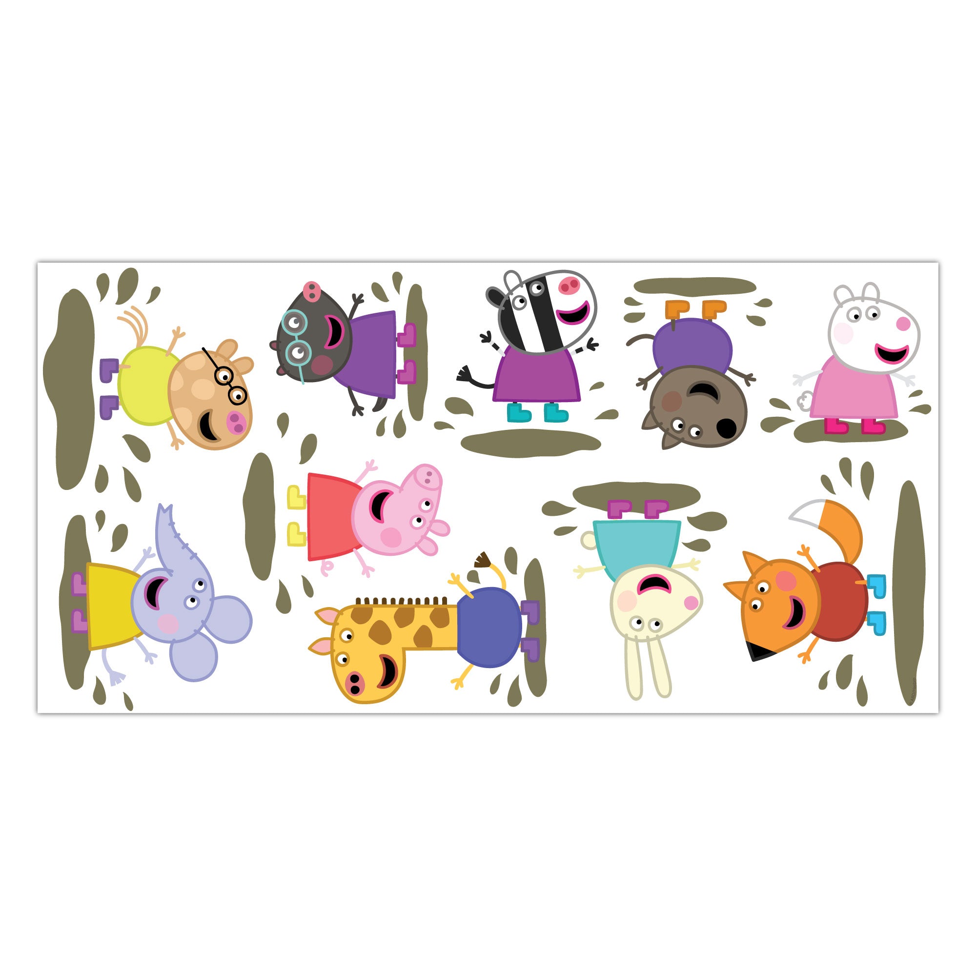 Peppa Pig Wall Sticker - Peppa Pig and Friends Jumping in Muddy Puddle ...