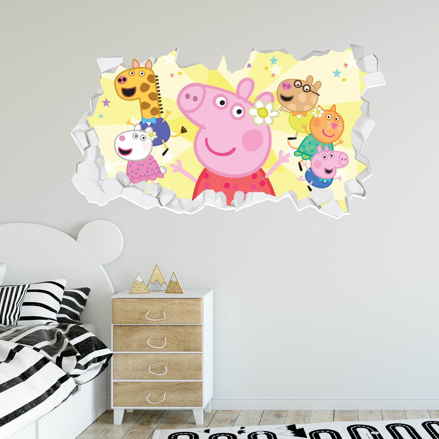 Peppa Pig Wall Sticker - Peppa Pig and Friends Party Broken Wall Decal Kids Art