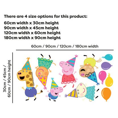Peppa Pig Wall Sticker - Peppa Pig and Friends With Party Hats Set Wall Decal Kids Art