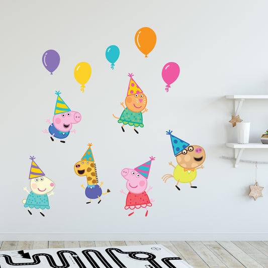Peppa Pig Wall Sticker - Peppa Pig and Friends With Party Hats Set Wall Decal Kids Art