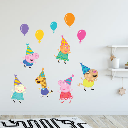 Peppa Pig Wall Sticker - Peppa Pig and Friends With Party Hats Set Wall Decal Kids Art