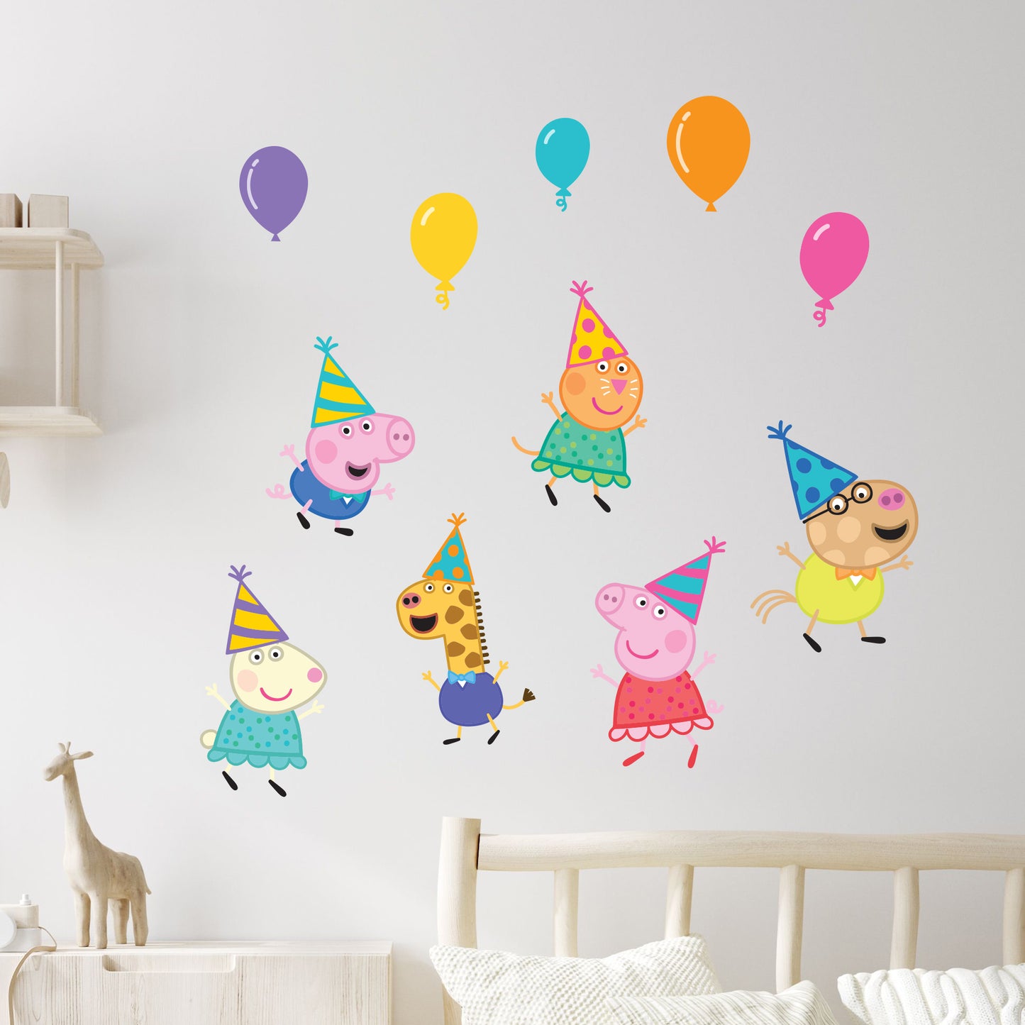 Peppa Pig Wall Sticker - Peppa Pig and Friends With Party Hats Set Wall Decal Kids Art