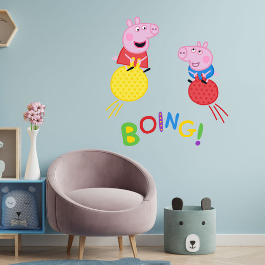 Peppa Pig Wall Sticker - Peppa Pig and George Space Hopper Boing Wall Decal Kids Art