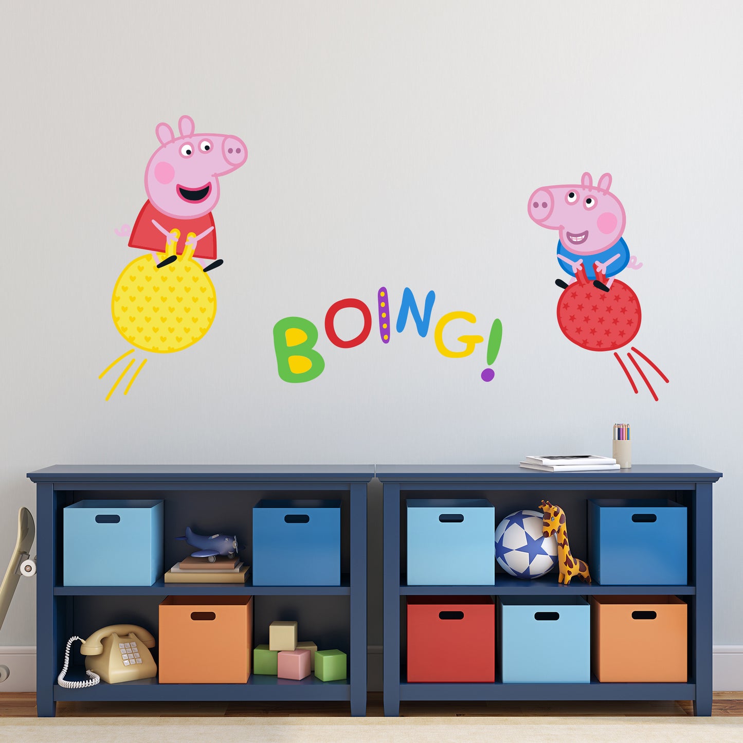 Peppa Pig Wall Sticker - Peppa Pig and George Space Hopper Boing Wall Decal Kids Art