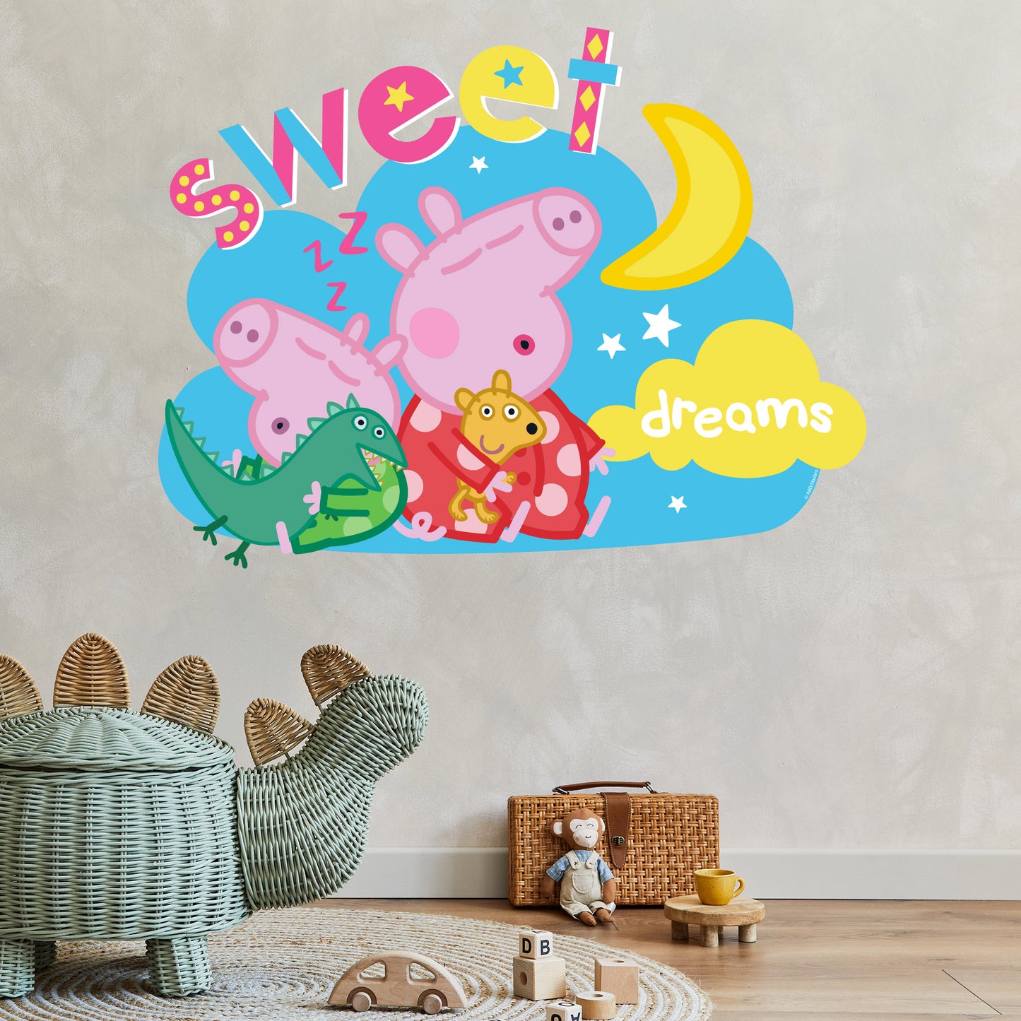 Peppa Pig Wall Sticker - Peppa Pig and George Sweet Dreams Cloud Wall Decal Kids Art