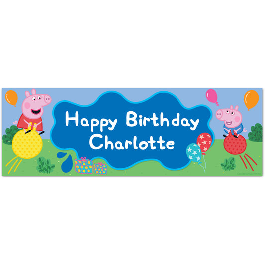 Peppa Pig Birthday - Peppa and George Space Hoppers Personalised Banner Wall Sticker