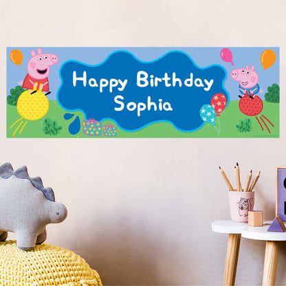Peppa Pig Birthday - Peppa and George Space Hoppers Personalised Banner Wall Sticker
