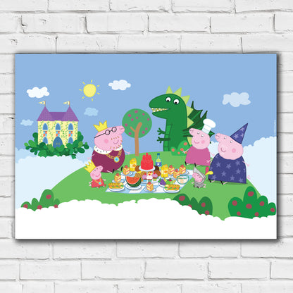 Peppa Pig Print - Peppa and Family Fairytale Picnic Scene Poster Wall Art