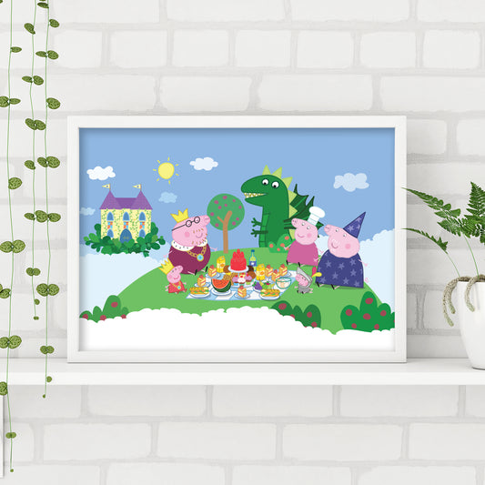 Peppa Pig Print - Peppa and Family Fairytale Picnic Scene Poster Wall Art