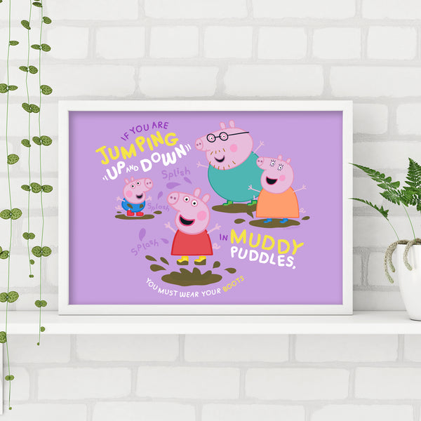Peppa Pig Print - Peppa and Family Jumping in Muddy Puddles Poster Wal – www.themed.co.uk