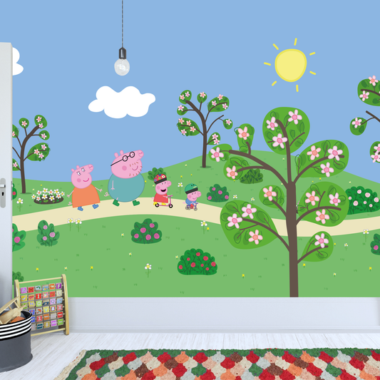 Peppa Pig Full Wall Mural - Peppa and Family Park Scene