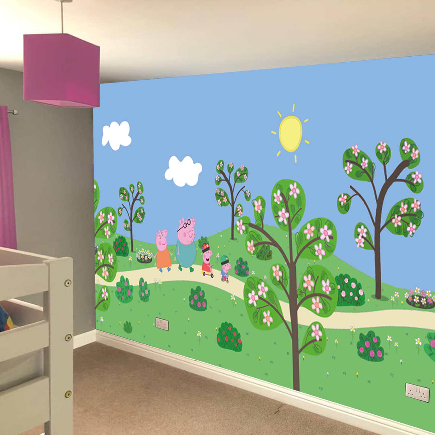 Peppa Pig Full Wall Mural - Peppa and Family Park Scene