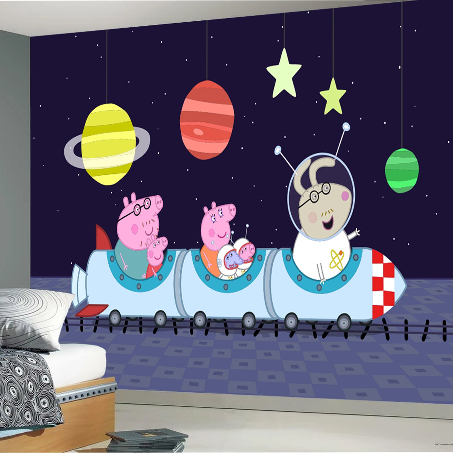 Peppa Pig Full Wall Mural - Peppa and Family Rocket Train