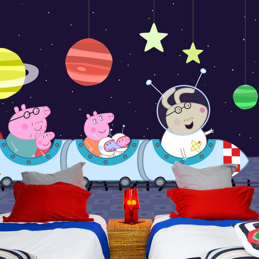 Peppa Pig Full Wall Mural - Peppa and Family Rocket Train