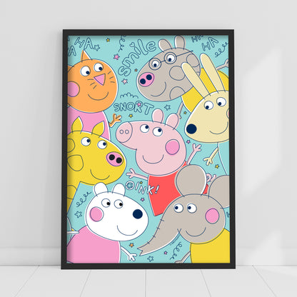 Peppa Pig Print - Peppa and Friends Group Smiling Poster Wall Art