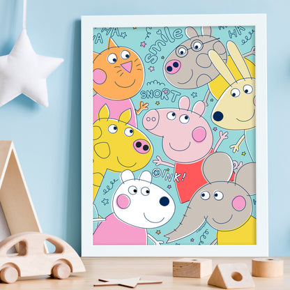 Peppa Pig Print - Peppa and Friends Group Smiling Poster Wall Art