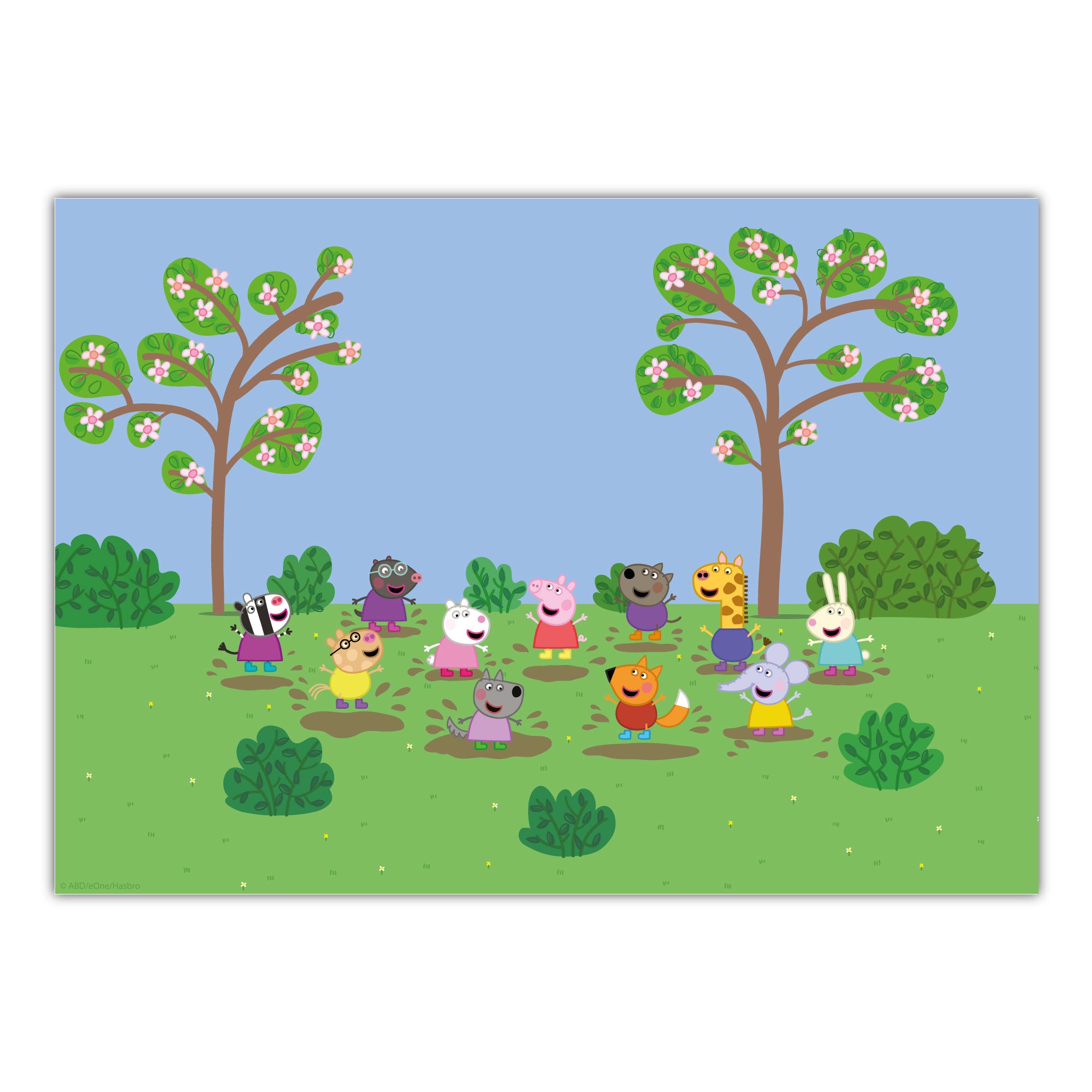 Peppa Pig Print - Peppa and Friends Jumping In Muddy Puddles Scene Pos ...