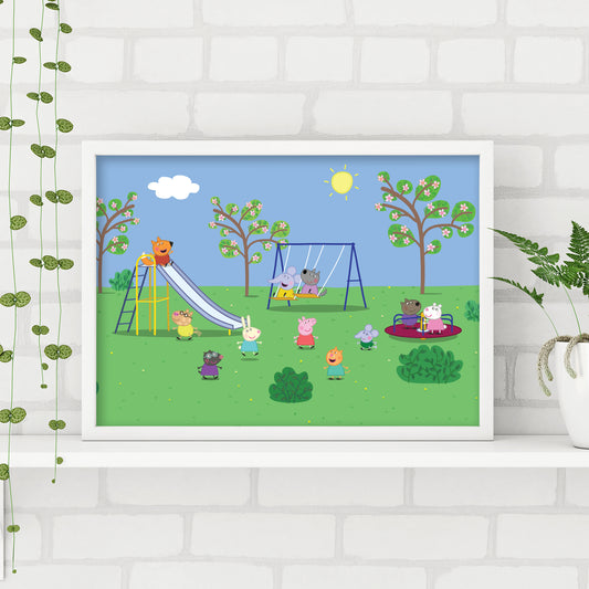 Peppa Pig Print - Peppa and Friends Playground Scene Poster Wall Art