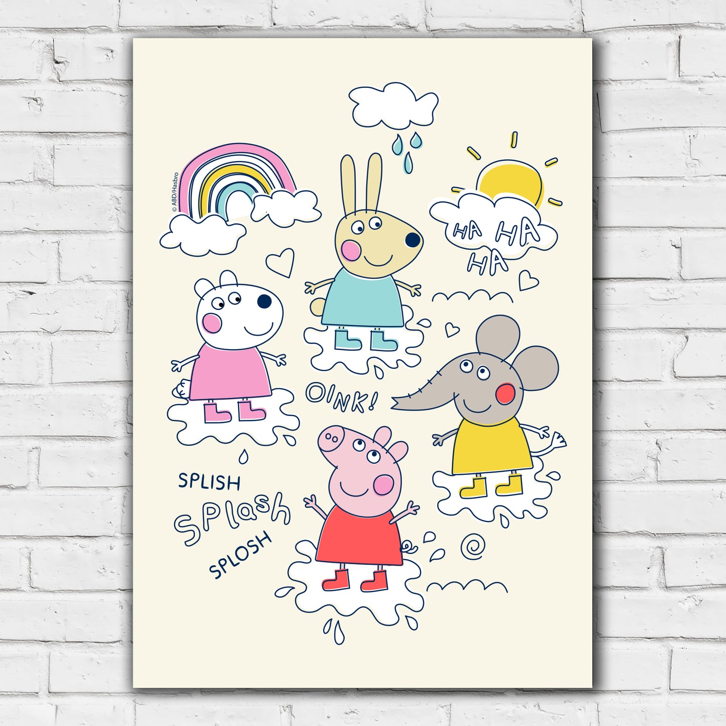 Peppa Pig Print - Peppa and Friends Puddles Doodle Poster Wall Art