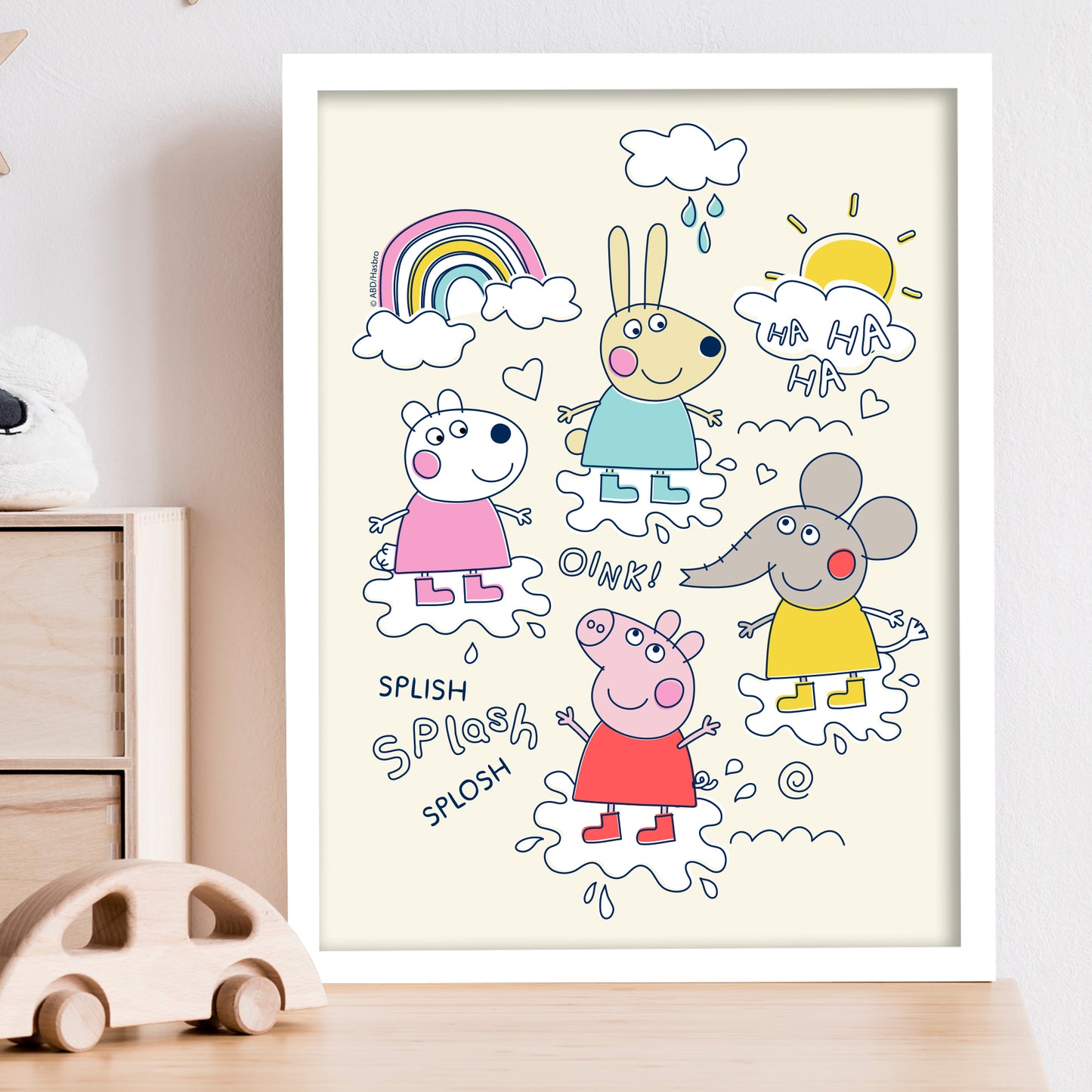 Peppa Pig Print - Peppa and Friends Puddles Doodle Poster Wall Art