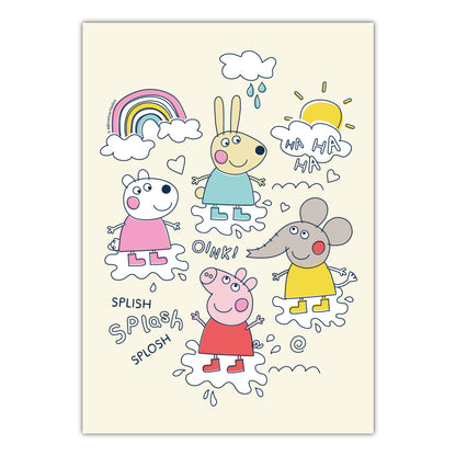 Peppa Pig Print - Peppa and Friends Puddles Doodle Poster Wall Art