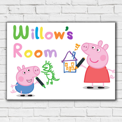 Peppa Pig Print - Peppa and George Drawing Personalised Name Poster Wall Art