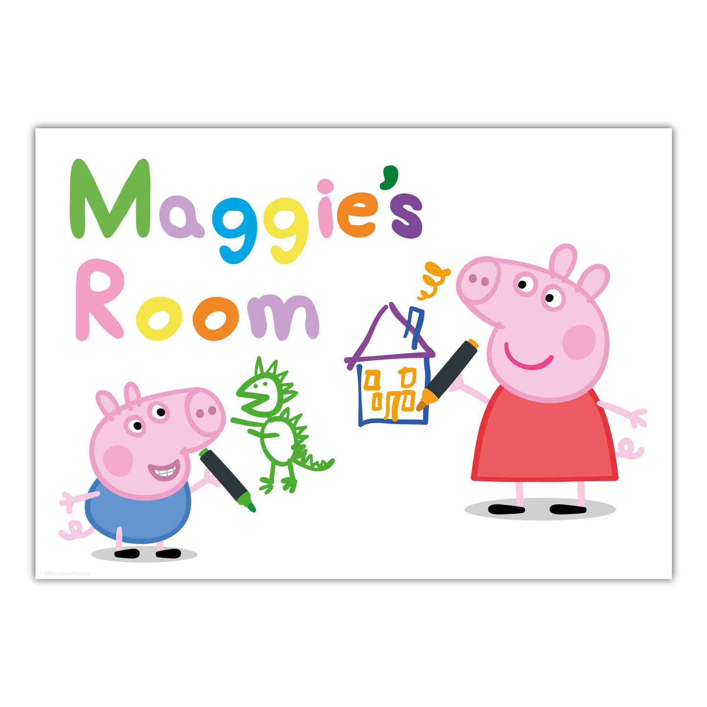 Peppa Pig Print - Peppa and George Drawing Personalised Name Poster Wall Art