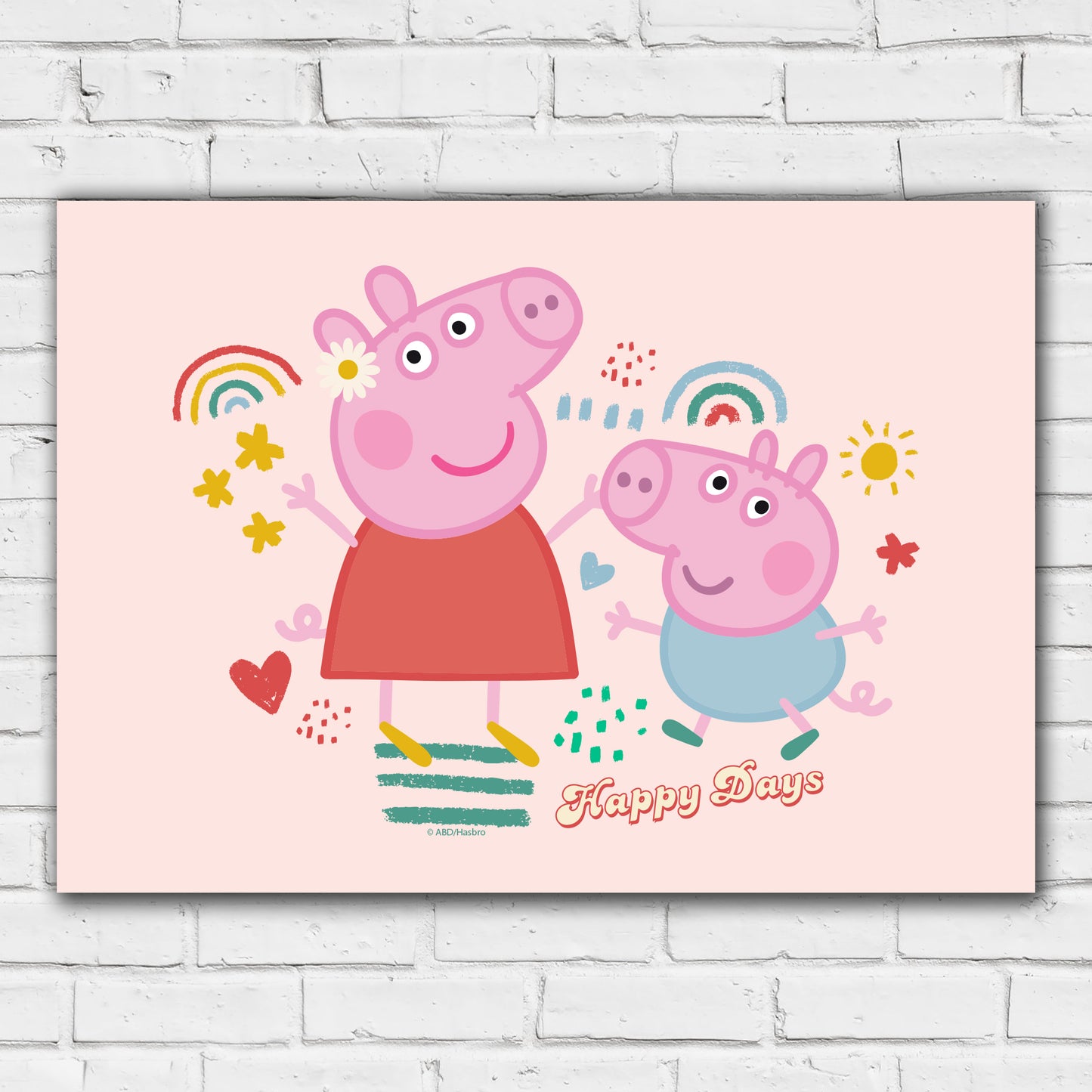 Peppa Pig Print - Peppa and George Happy Days Doodle Poster Wall Art
