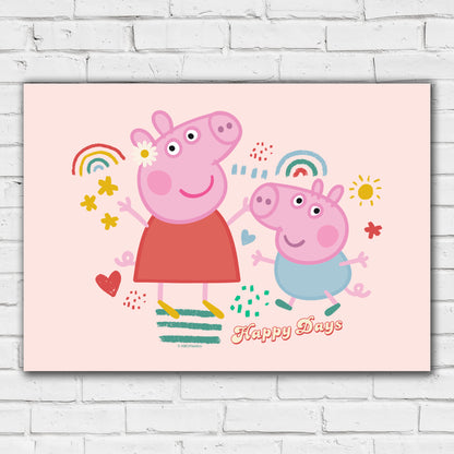 Peppa Pig Print - Peppa and George Happy Days Doodle Poster Wall Art