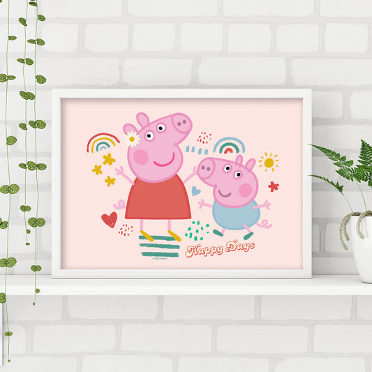 Peppa Pig Print - Peppa and George Happy Days Doodle Poster Wall Art