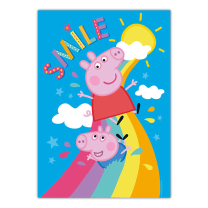 Peppa Pig Print - Peppa and George Smile Rainbow Poster Wall Art