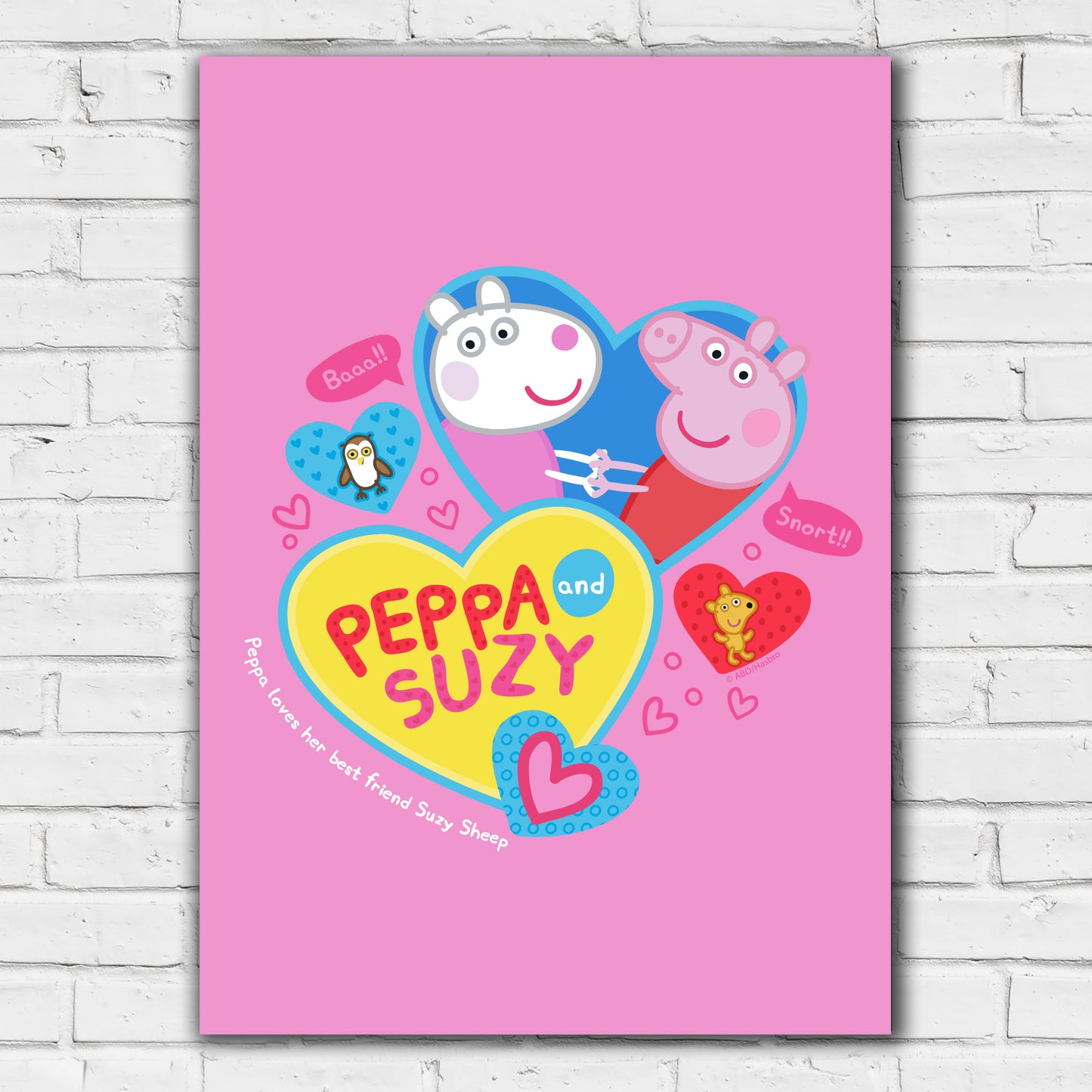 Peppa Pig Print - Peppa and Suzy Pink Heart Poster Wall Art