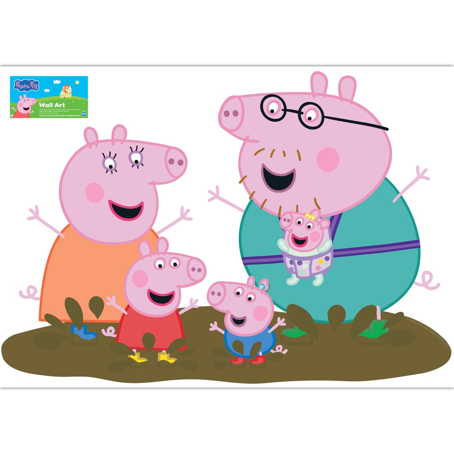Peppa Pig Wall Sticker - Peppa Pig and Family Jumping in Muddy Puddles