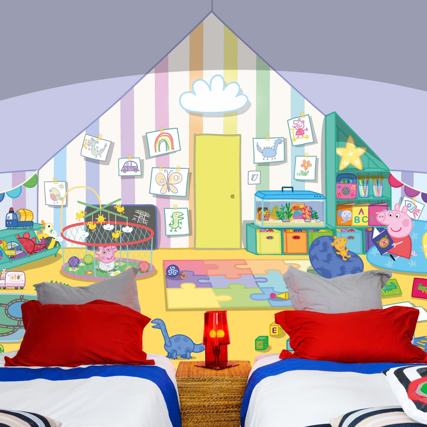 Peppa Pig Full Wall Mural - Peppa, George And Evie Playroom