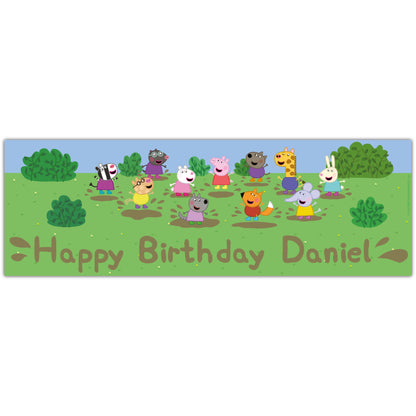 Peppa Pig Birthday - Peppa and Friends Muddy Puddle Personalised Banner Wall Sticker