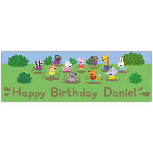 Peppa Pig Birthday - Peppa and Friends Muddy Puddle Personalised Banner Wall Sticker